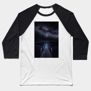 Milky Way over a Lake Jetty Baseball T-Shirt